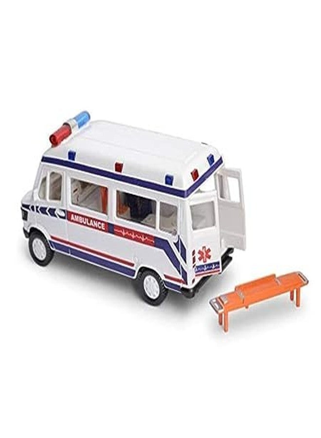 BIGfun TOYS Ambulance Toy with Openable Tail Gate Detachable Stretcher Oxygen Cylinder Pull Back Action (Color - White) k - Image 1